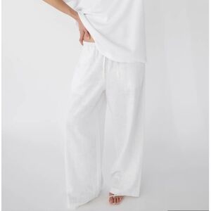 NWT Oak + Fort Linen Blend White Wide Leg Drawstring Pants Size Large